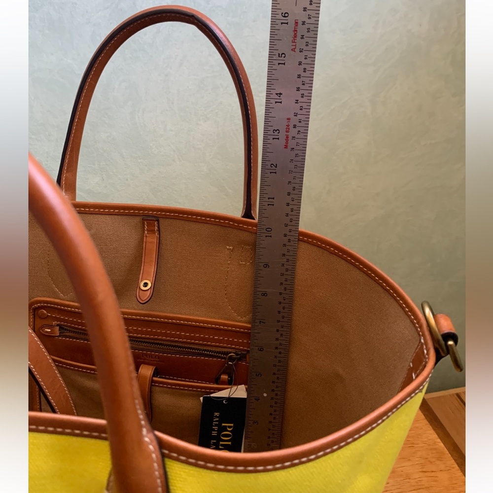 NWT Polo by Ralph Lauren Reversible Citron Yellow / Saddle Brown Tote Bag. - Picture 11 of 16